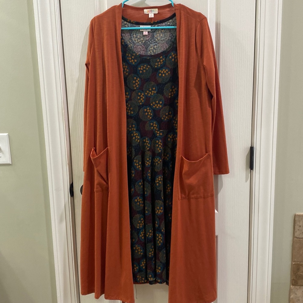 Dress with long duster cardigan